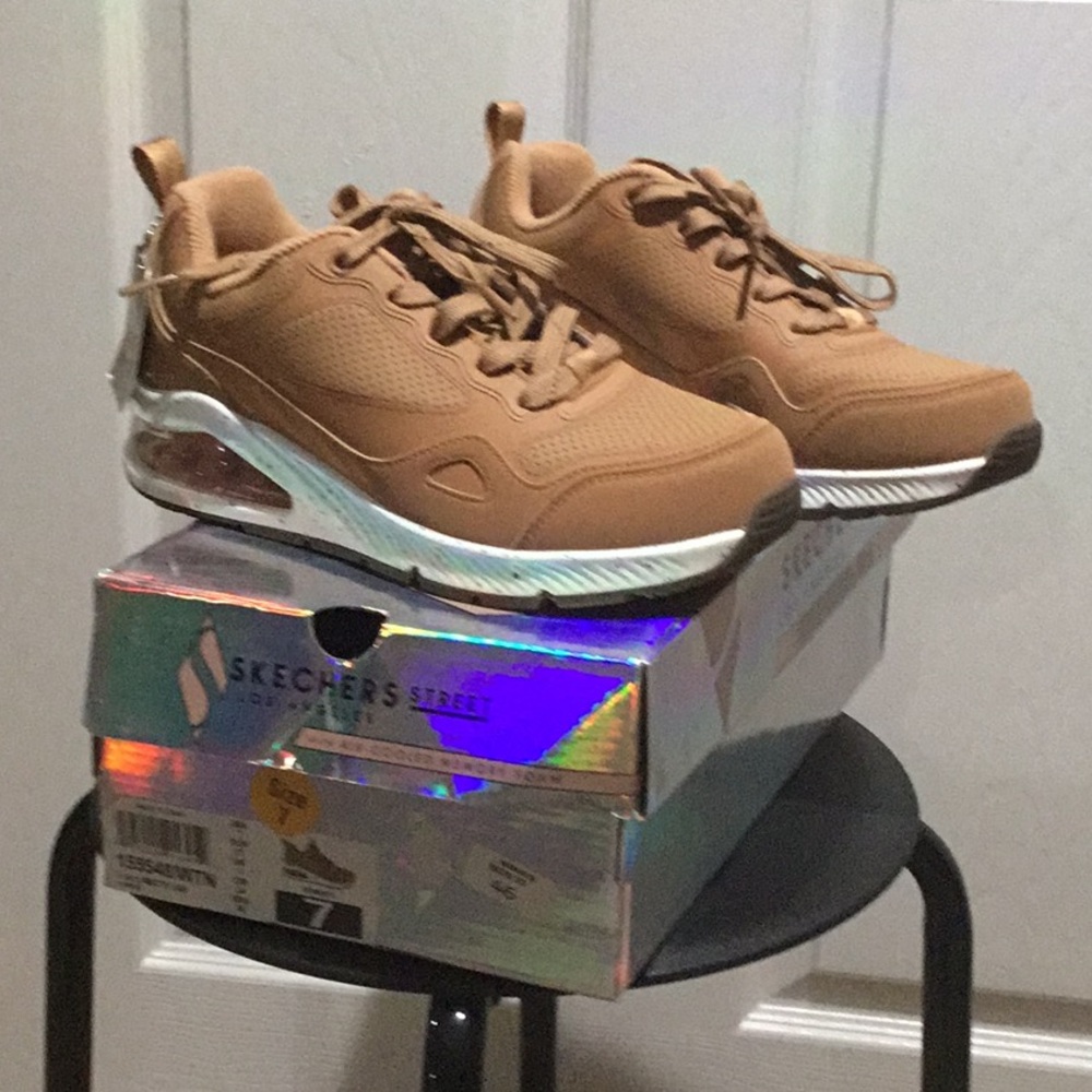 Skechers Women's Tan Athletic Wedge Sneakers
